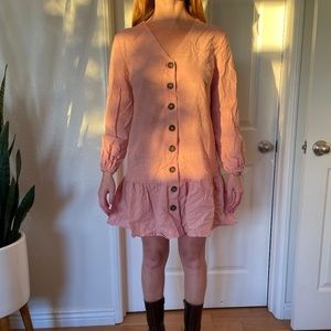 ASOS Pink Long Sleeve Button Up Dress